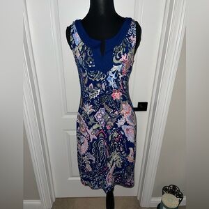 Tommy Bahama Blue V-Neck Sheath Midi Dress